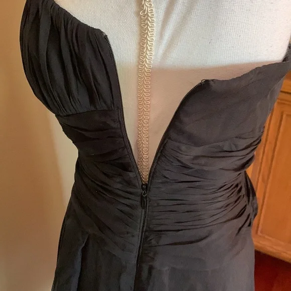 WHITE HOUSE BLACK MARKET Black Silk Dress Strapless Ruched Fairycore Events Sz 4